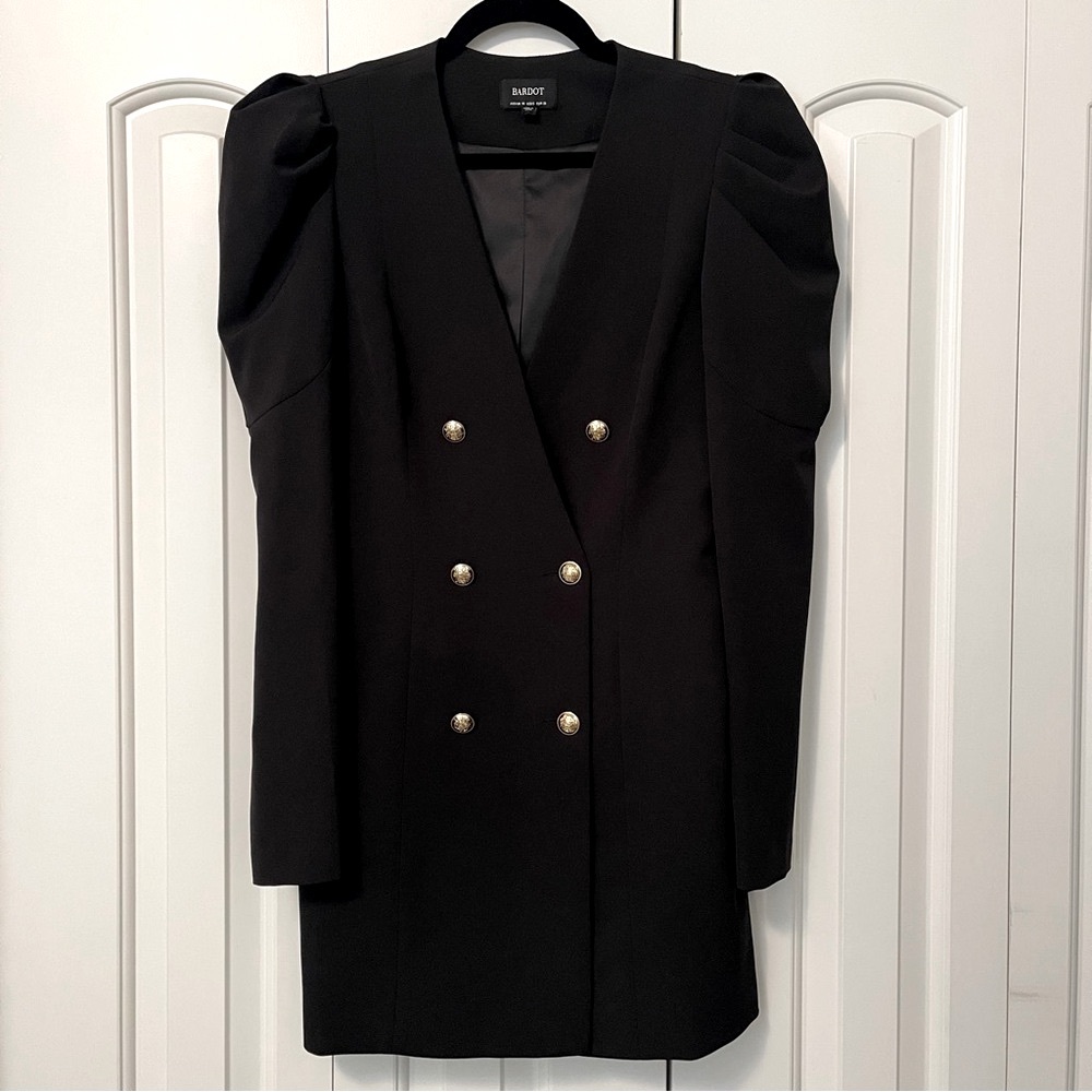 BARDOT Strong Shoulder Blazer Dress with Gold Buttons